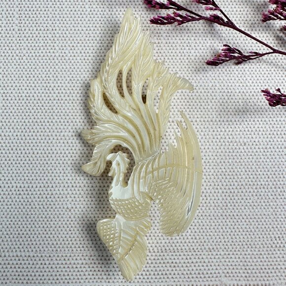 Vintage Carved Mother Of Pearl Rooster Brooch 2 5/8" - Picture 1 of 10